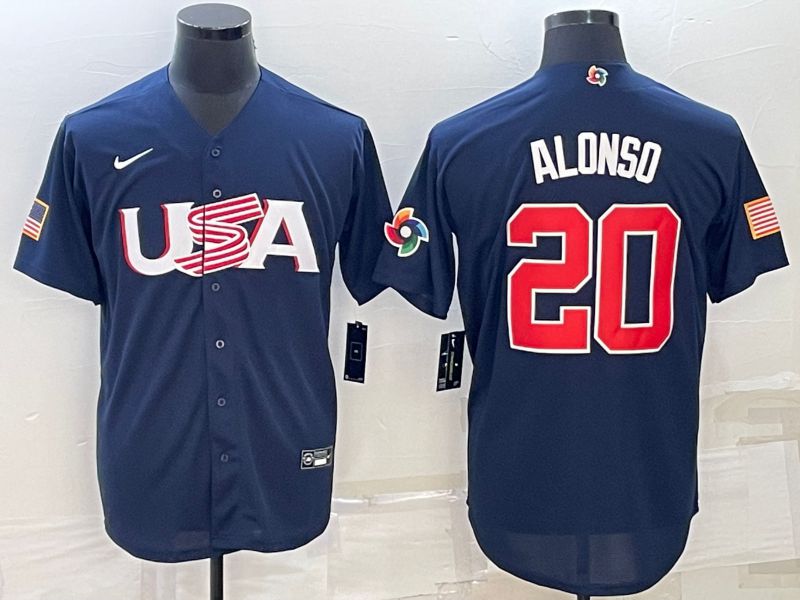 Men 2023 World Cub USA #20 Alonso Blue Nike MLB Jersey5